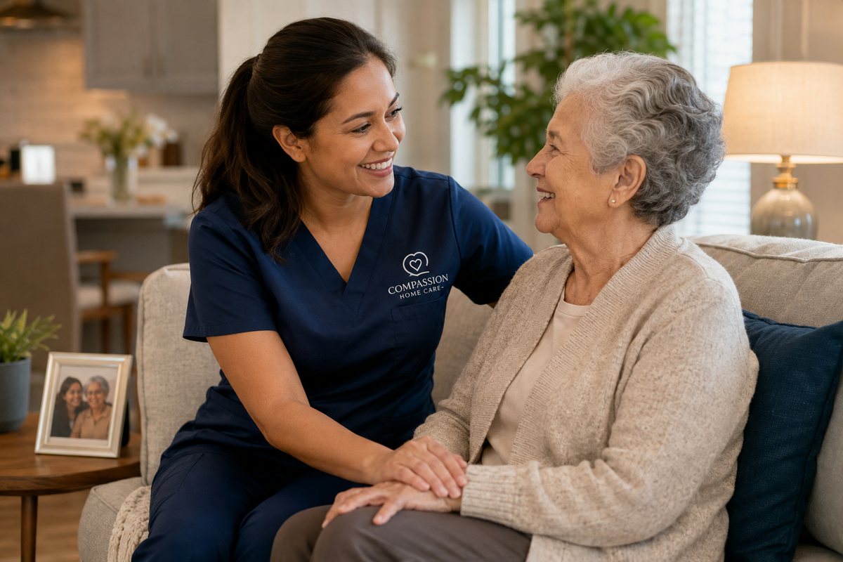 A caregiver and a participant together at home