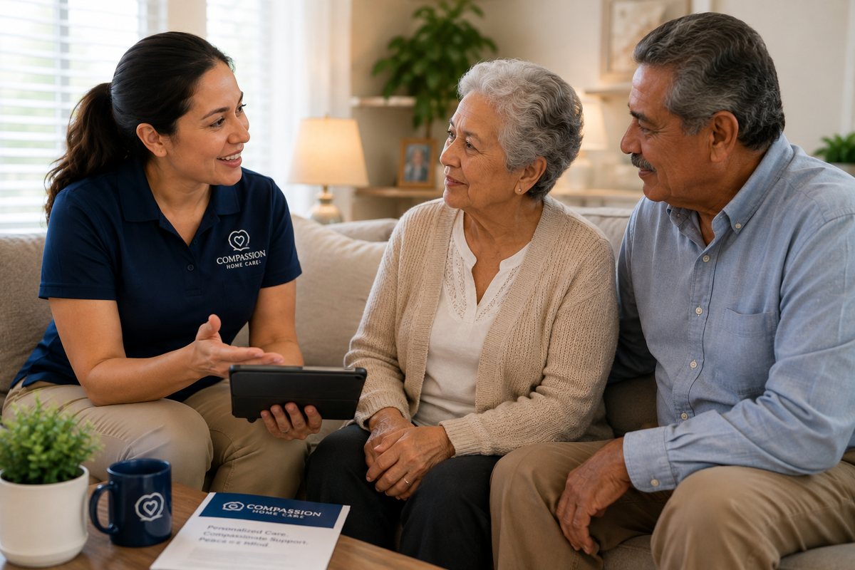 A family talking with the intake team about care options